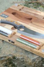 Ahşap Kamp Kutusu, Kampçı Hediye Seti, Outdoor Saklama Kutusu, Verzalit Kabza Viking Model Kamp Bıçağı - Görsel 6