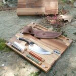 Ahşap Kamp Kutusu, Kampçı Hediye Seti, Outdoor Saklama Kutusu, Verzalit Kabza Viking Model Kamp Bıçağı