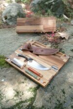 Ahşap Kamp Kutusu, Kampçı Hediye Seti, Outdoor Saklama Kutusu, Verzalit Kabza Viking Model Kamp Bıçağı